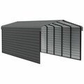 Arrow Storage Products Galvanized Steel Carport, W/ 2-Sided Enclosure, Compact Car Metal Carport Kit, 12'x29'x9', Charcoal CPHC122909ECL2
